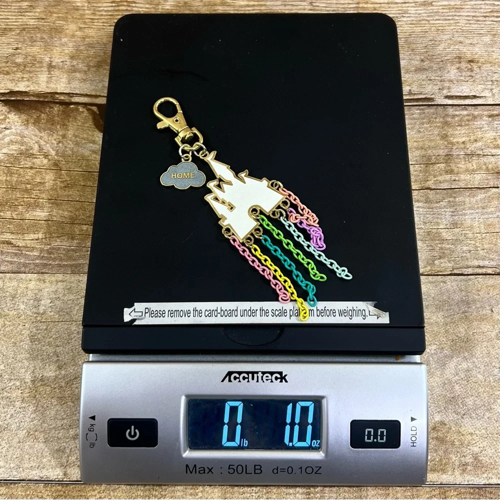 Disney Parks Home Castle Keychain White Enamel Rainbow‎ Dangle Chains Gold Tone